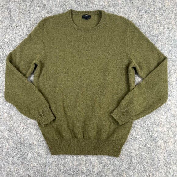 J Crew Mens Green 100% Cashmere Sweater Size M Crew Neck Classic - Picture 1 of 10